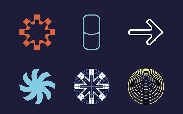 Conjunto de activos gráficos vectoriales Adornos gráficos retro futuristas Elementos Cyberpunk