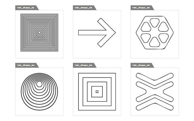 Conjunto de activos gráficos vectoriales Adornos gráficos retro futuristas Objetos en estilo y2k