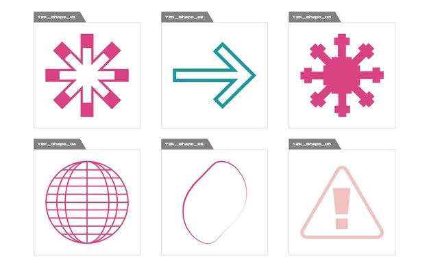 Conjunto de activos gráficos vectoriales Brutalismo formas de estrellas y flores Elementos Cyberpunk