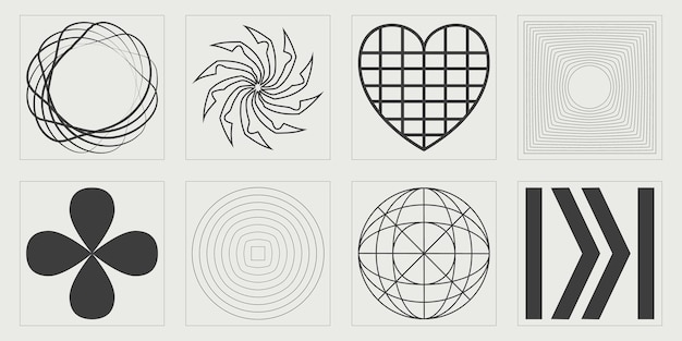Conjunto de activos gráficos vectoriales Brutalismo formas de estrellas y flores Elementos Cyberpunk