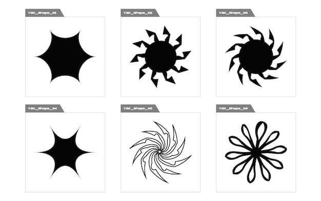 Conjunto de activos gráficos vectoriales Brutalismo formas de estrellas y flores Elementos para decoración gráfica