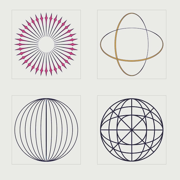 Conjunto de activos gráficos vectoriales Brutalismo formas de estrellas y flores Iconos planos minimalistas