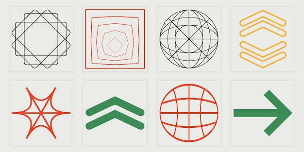Conjunto de activos gráficos vectoriales Figuras posmodernas geométricas de moda Para camisetas modernas diseñadas