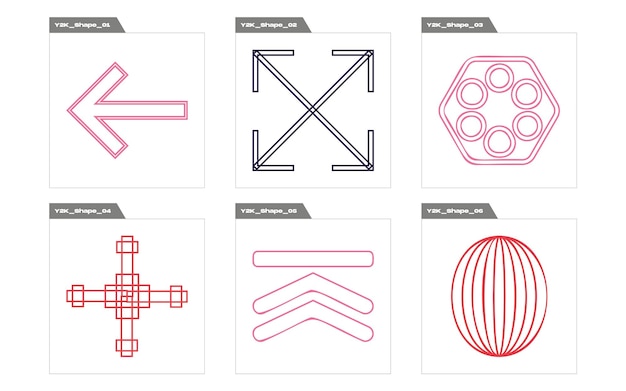 Conjunto de activos gráficos vectoriales Figuras posmodernas geométricas de moda Elementos para decoración gráfica