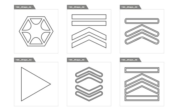 Conjunto de activos gráficos vectoriales Figuras posmodernas geométricas de moda Elementos para decoración gráfica