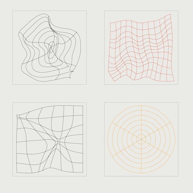 Conjunto de activos gráficos vectoriales Figuras posmodernas geométricas de moda Iconos planos minimalistas