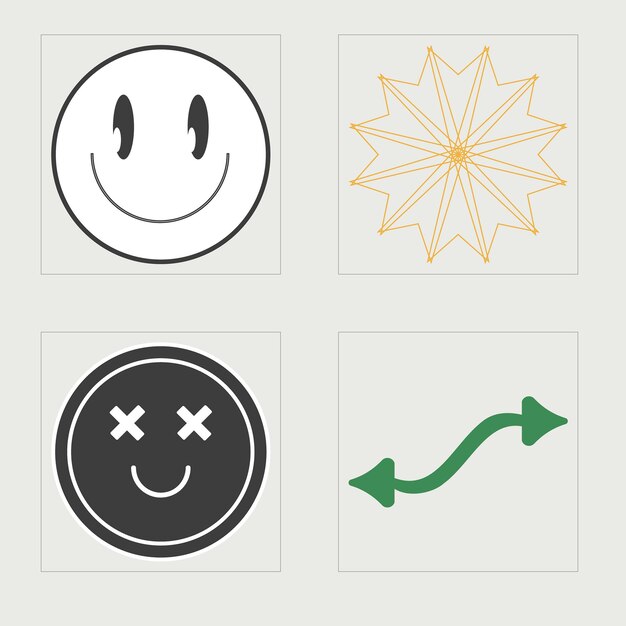 Conjunto de activos gráficos vectoriales Figuras posmodernas geométricas de moda Objetos en estilo y2k