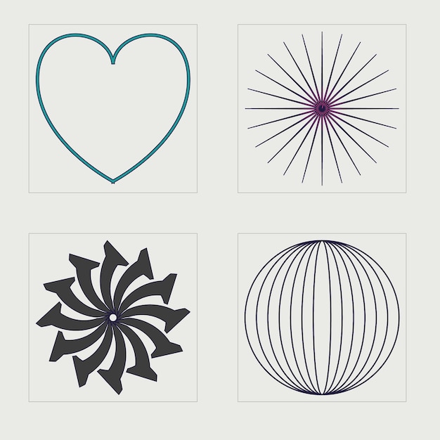 Conjunto de activos gráficos vectoriales Figuras posmodernas geométricas de moda Plantillas para carteles de notas