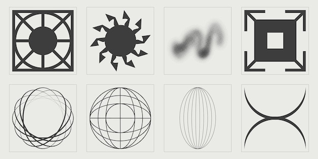 Conjunto de activos gráficos vectoriales Gran colección de símbolos geométricos gráficos abstractos Elementos Cyberpunk