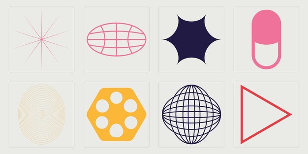 Conjunto de activos gráficos vectoriales Gran colección de símbolos geométricos gráficos abstractos Elementos para la decoración gráfica
