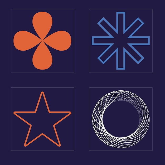 Conjunto de activos de gráficos vectoriales Gran conjunto de objetos retro para el diseño Formas abstractas modernas