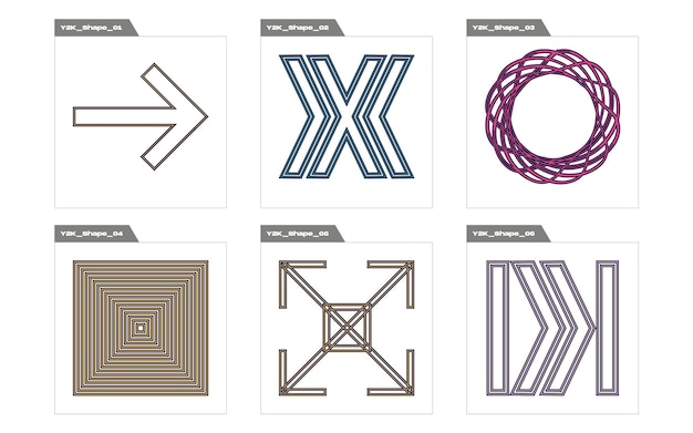 Conjunto de activos gráficos vectoriales Gran conjunto de objetos retro para el diseño Iconos planos minimalistas