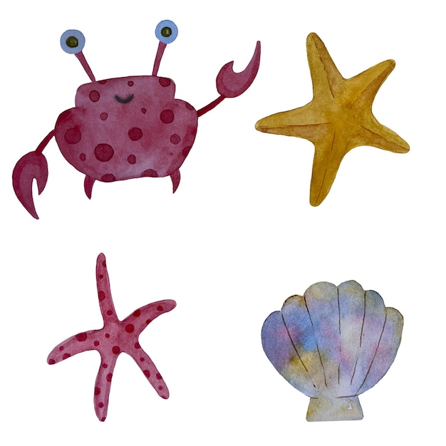 Vector conjunto de acuarela de animales marinos aislados