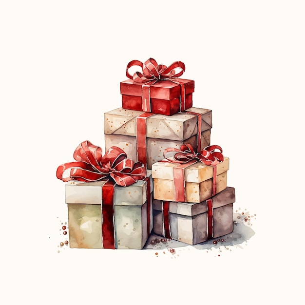 Conjunto de acuarela de cajas de regalo de navidad