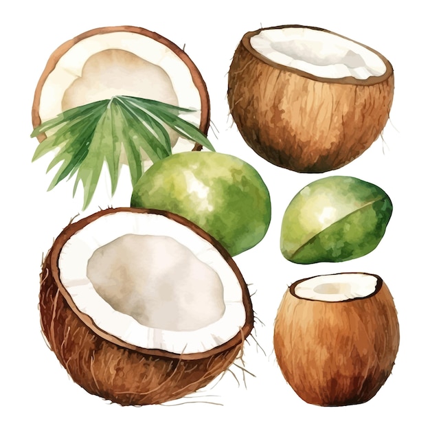 conjunto de acuarela coco clipart fondo blanco