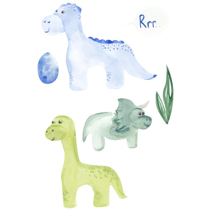Conjunto de acuarela para la decoración de cumpleaños de la fiesta de bienvenida al bebé del dinosaurio festivo