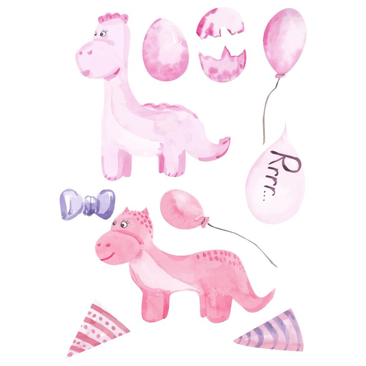 Conjunto de acuarela para la decoración de cumpleaños de la fiesta de bienvenida al bebé del dinosaurio festivo