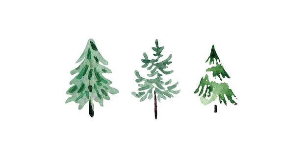 Conjunto de acuarela de fondo blanco verde suave árbol de Navidad