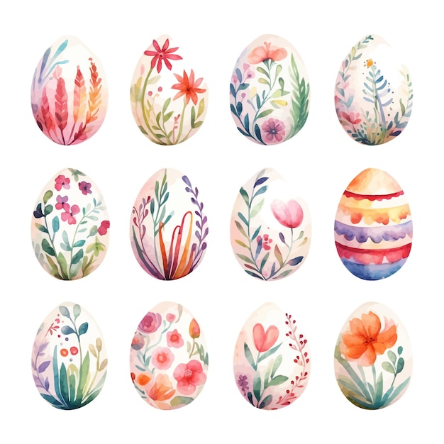 Conjunto de acuarela huevos de pascua boho diseño floral Colección de primavera de Pascua