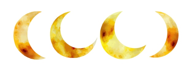 Conjunto de acuarela de luna creciente aislada sobre fondo blanco Resumen medio lunar con elemento de símbolo de textura Ilustración vectorial