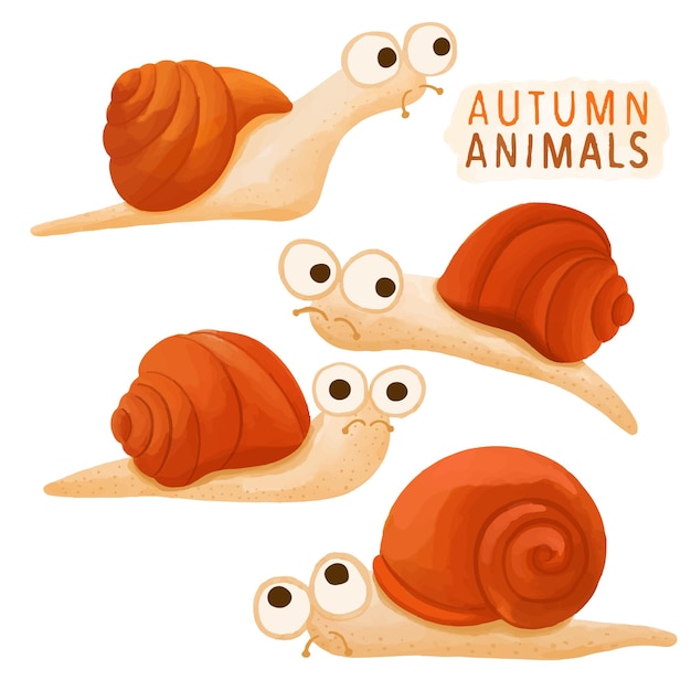 Conjunto de acuarela pintada Caracol Otoño Animal Vida silvestre clipart Dibujado a mano