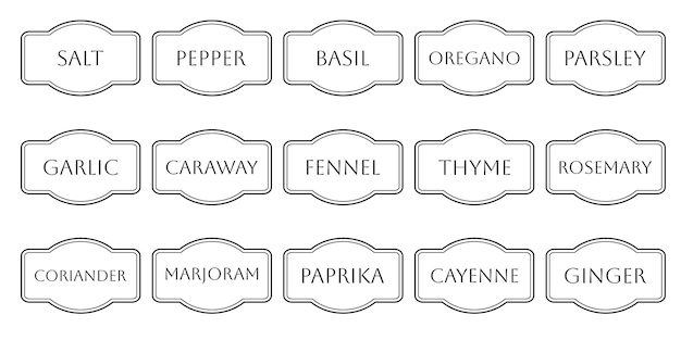 Vector conjunto de adhesivos de cocina vectoriales etiqueta de pimienta especia etiqueta de hierba emblema picante papel sal jengibre tomillo