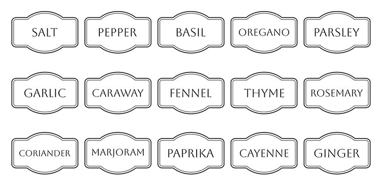 Conjunto de adhesivos de cocina vectoriales etiqueta de pimienta especia etiqueta de hierba emblema picante papel sal jengibre tomillo