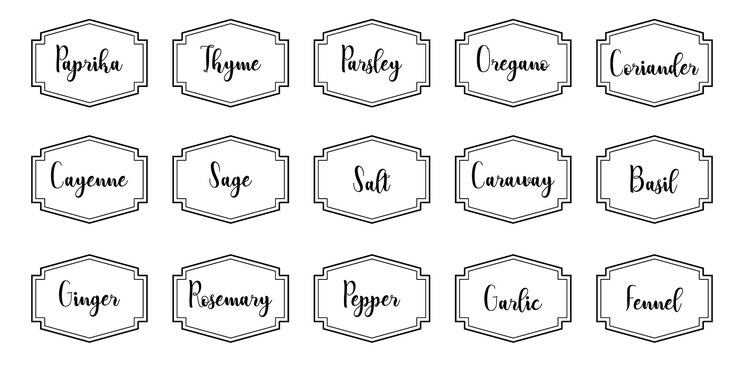 Conjunto de adhesivos de cocina vectoriales etiqueta de pimienta especia etiqueta de hierba emblema picante papel sal jengibre tomillo