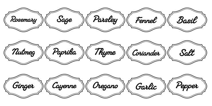 Conjunto de adhesivos de cocina vectoriales etiqueta de pimienta especia etiqueta de hierba emblema picante papel sal jengibre tomillo