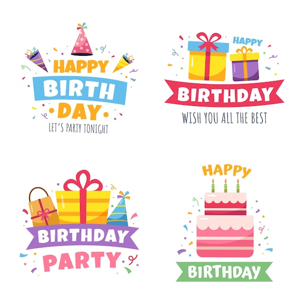 Vector conjunto de adhesivos de cumpleaños en fondo blanco