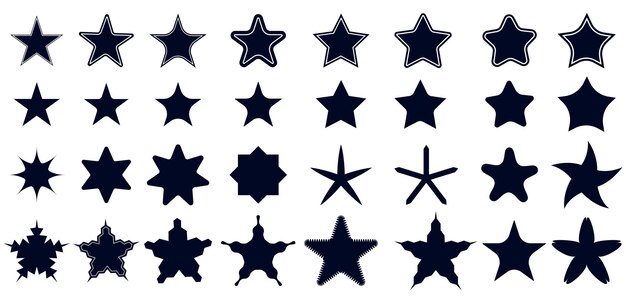 Conjunto de adhesivos vectoriales de estallido de estrellas Etiquetas de precios planas negras Siluetas de explosión Etiquetas en blanco de estrellas