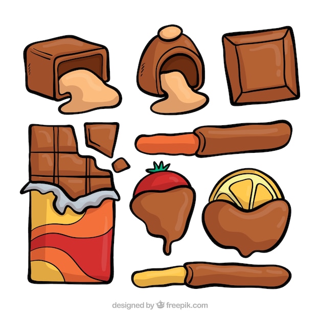 Conjunto adorable de chocolates dibujados a mano