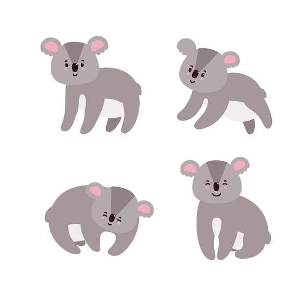 Conjunto de adorables koalas happy koalas aislado en fondo blanco.