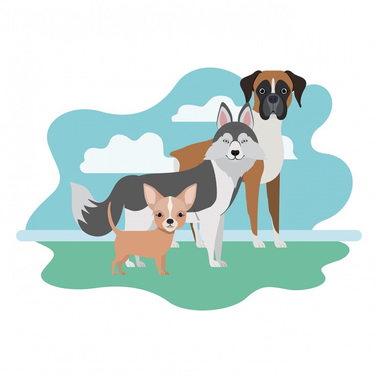 Vector conjunto de adorables perros en blanco