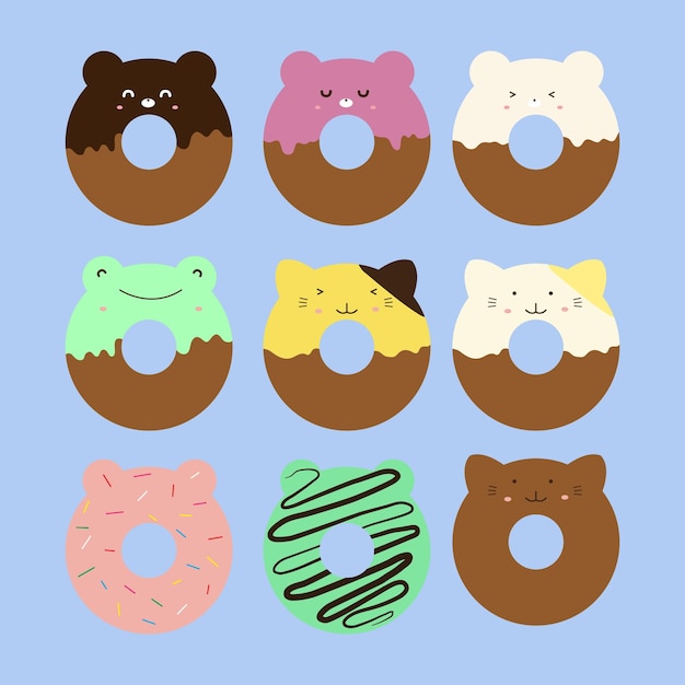 Conjunto de adorables personajes de rosquillas ilustración