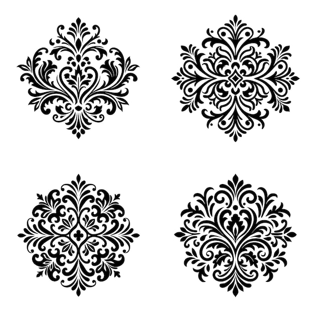 un conjunto de adornos en blanco y negro con un diseño que dice la palabra en él