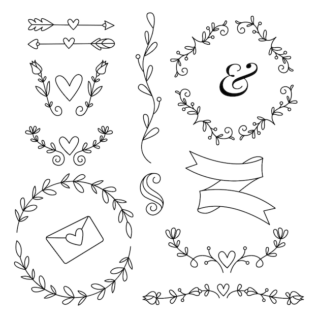 Vector conjunto de adornos de boda colección