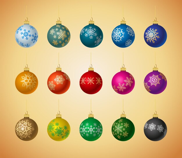 Conjunto de adornos de bolas de Navidad. Bolas de cristal realistas navideñas