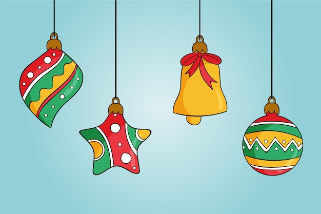 Vector conjunto de adornos de bolas navideñas dibujadas a mano