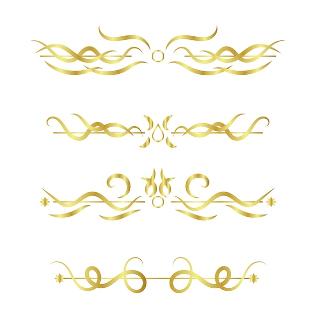 Conjunto de adornos de caligrafía de líneas de remolino dorado aislado en fondo blanco para diseño gráfico de lujo
