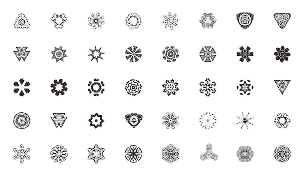 Conjunto de adornos circulares geométricos vectoriales arte de garabatos para colorear libro conjunto de adornos geométricos redondos conjunto vectorial de mandalas