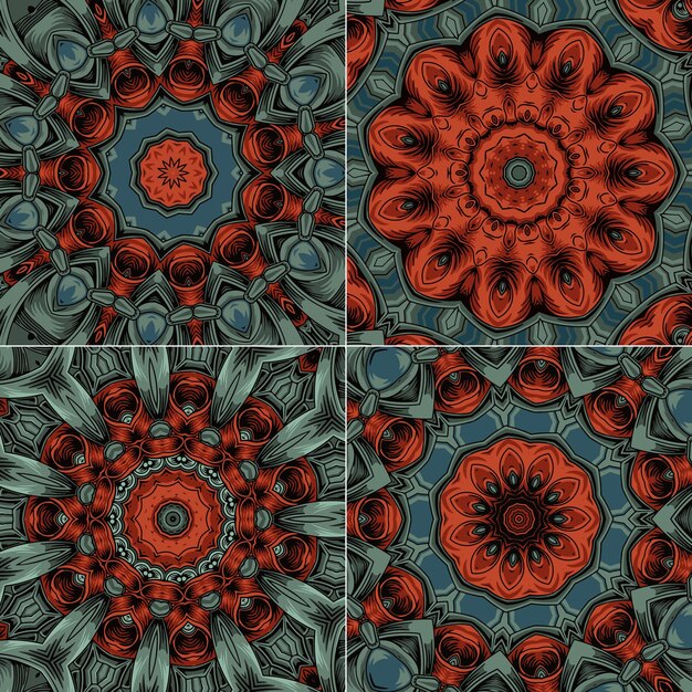 Conjunto de adornos florales decorativos Patrón sin costuras Ilustración vectorial Motivo indio árabe étnico tribal para papel tapiz de diseño de interiores