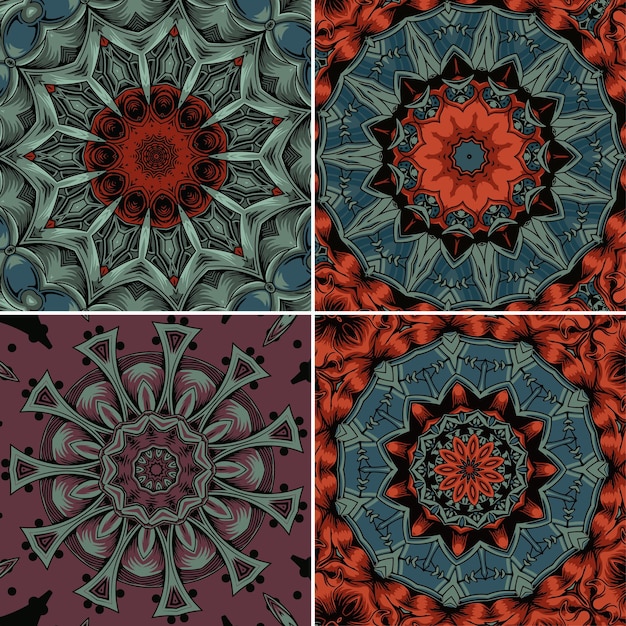 Conjunto de adornos florales decorativos Patrón sin costuras Ilustración vectorial Motivo indio árabe étnico tribal para papel tapiz de diseño de interiores