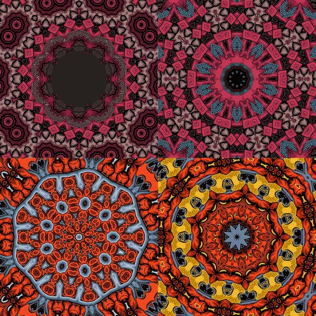 Conjunto de adornos florales decorativos Patrón sin costuras Ilustración vectorial Motivo indio árabe étnico tribal para papel tapiz de diseño de interiores