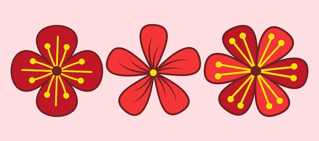 Vector conjunto de adornos de flores tradicionales chinas, decoraciones de elementos de año nuevo lunar