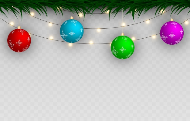 Vector conjunto de adornos navideños. guirnalda, abeto. decoraciones para árboles de navidad. decoraciones sobre un fondo aislado.