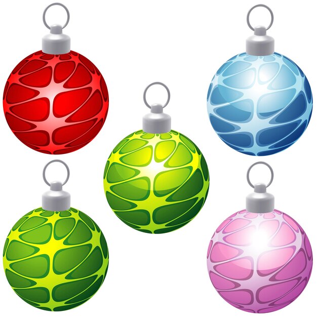 Conjunto de adornos navideños con patrón texturizado como cinco ilustraciones coloreadas