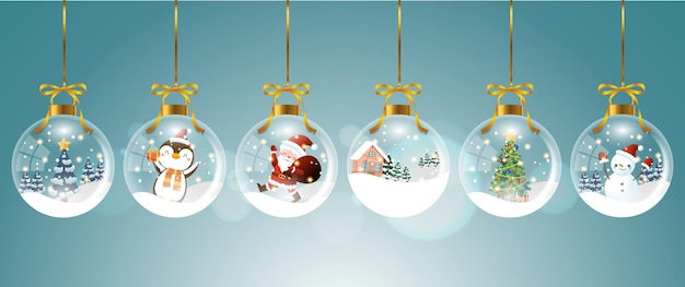 Conjunto de adornos navideños transparentes con adornos de nieve en el interior adecuados para tarjetas tipo póster