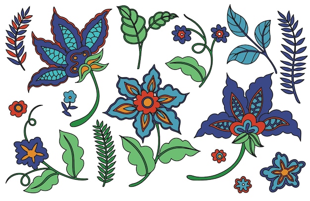 Conjunto de adornos orientales Flores abstractas Ilustración vectorial