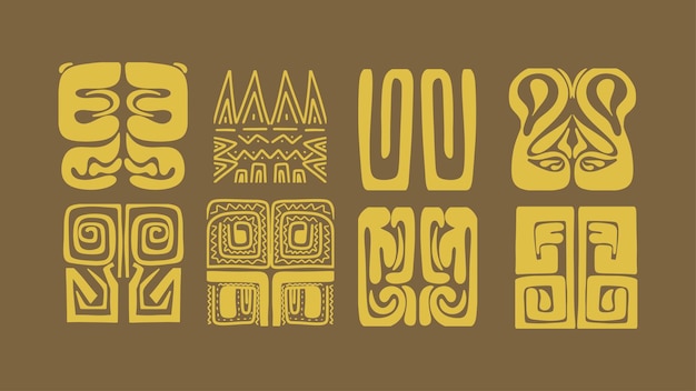 Conjunto de adornos tribales de folclore étnico único Conjuntos de formas abstractas Elementos africanos Ilustración vectorial